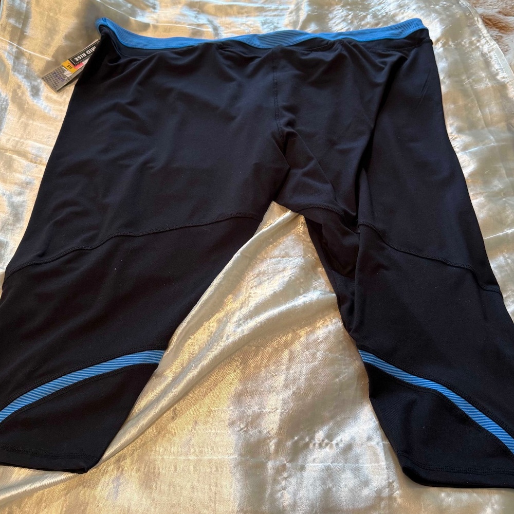 CAPRI, STRETCHY, BLACK WITH BLUE, SIZE 3X, POLYESTER SPANDEX, ACX SPORT PLUS,